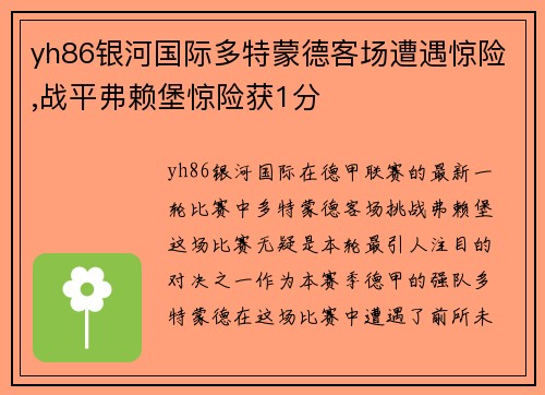 yh86银河国际多特蒙德客场遭遇惊险,战平弗赖堡惊险获1分