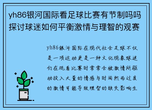 yh86银河国际看足球比赛有节制吗吗探讨球迷如何平衡激情与理智的观赛体验