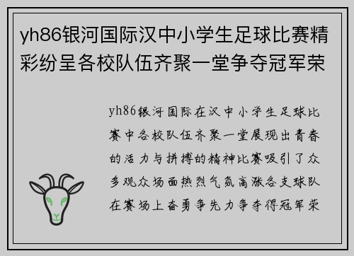 yh86银河国际汉中小学生足球比赛精彩纷呈各校队伍齐聚一堂争夺冠军荣耀